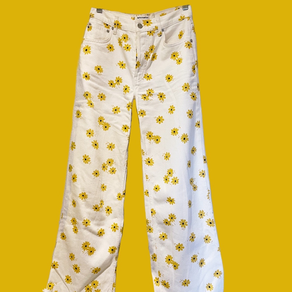REFORMATION Jeans, thick organic coton, size 26 (with stitches) , flower power